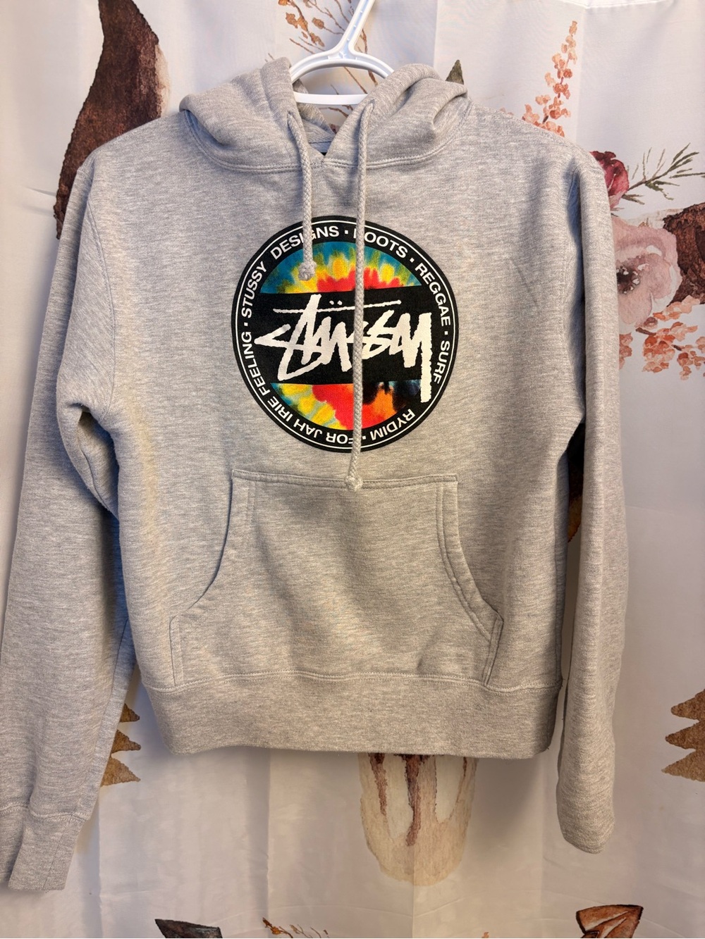 Stussy Light Gray Pullover Hoodie with Black Label